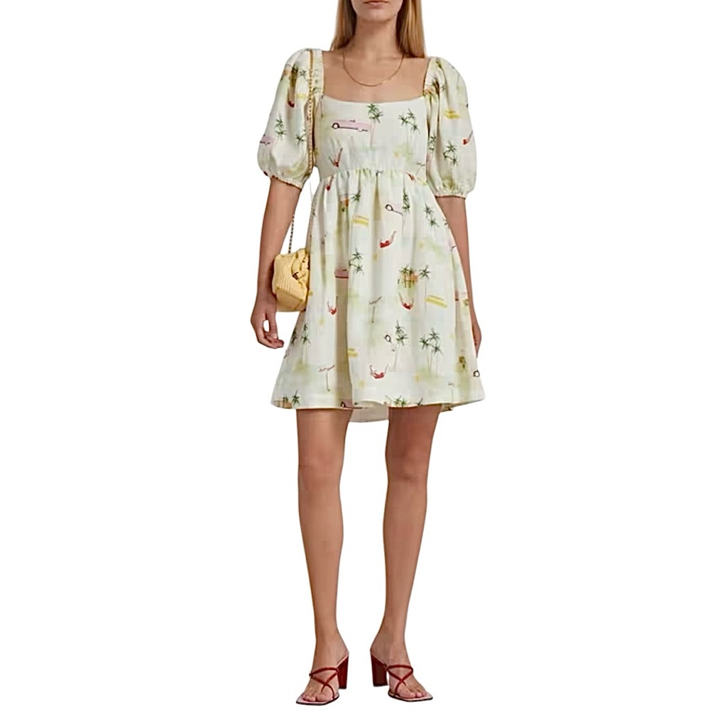Kitri Olga Tie-Back Palm Springs Puff Sleeve Tie Back Mini Dress US Size 4